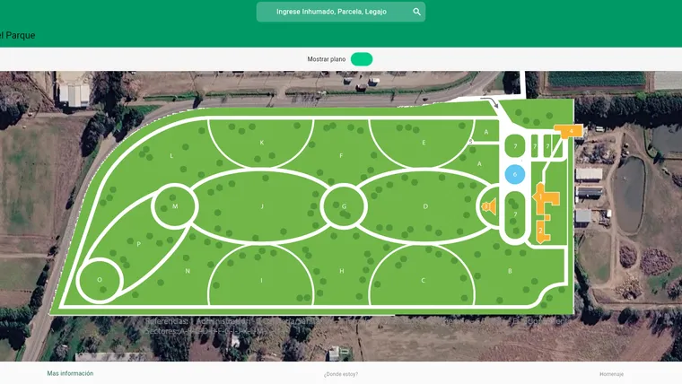 Vista aérea del parque superpuesta con sus sectores