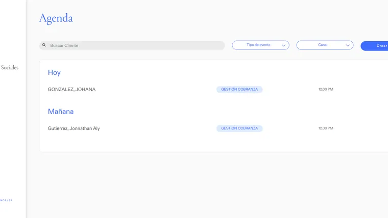 Agenda de gestión de cobranza en el CRM de JKMATE